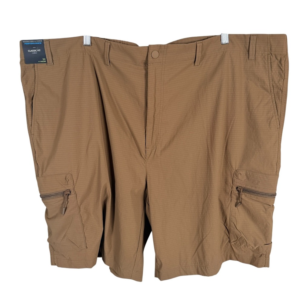 Roundtree‎ & Yorke Performance Cargo Shorts Mens 52 Brown Ripstop 9 Inseam NEW